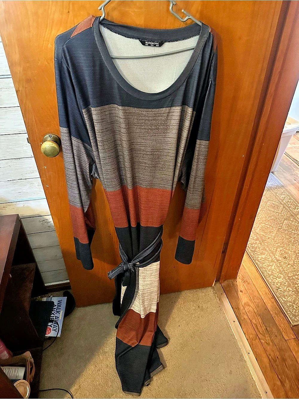 Bloomchic Multi-Color Stripe Drawstring Waist Midi Dress Size 28w